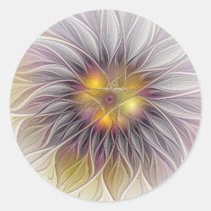 Sticker Rond Fleur colorée lumineuse, fractale moderne abstrait