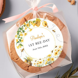 Sticker Rond Fleur d'abeille à miel Fête d'anniversaire Baby Sh
