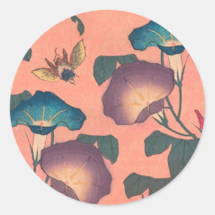 Sticker Rond Fleur d'abeille rose classique Hokusai Art