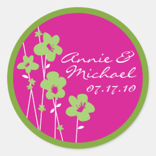 Sticker Rond Fleur d'anémone vert Fuchsia rose et citron vert