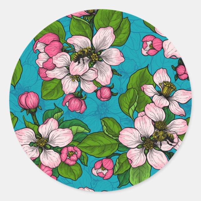 Sticker Rond Fleur d'Apple sur le turquoise (Devant)