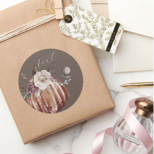 Sticker Rond Fleur d'automne citrouille marron, terre cuite, po