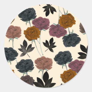 Sticker Rond Fleur d'automne vintage aquarelle gras
