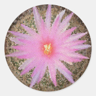 Sticker Rond Fleur de Cactus Mosaïque rose vif Floral