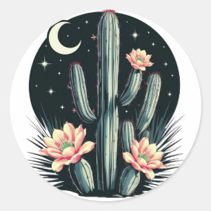 Sticker Rond Fleur de cactus nocturne