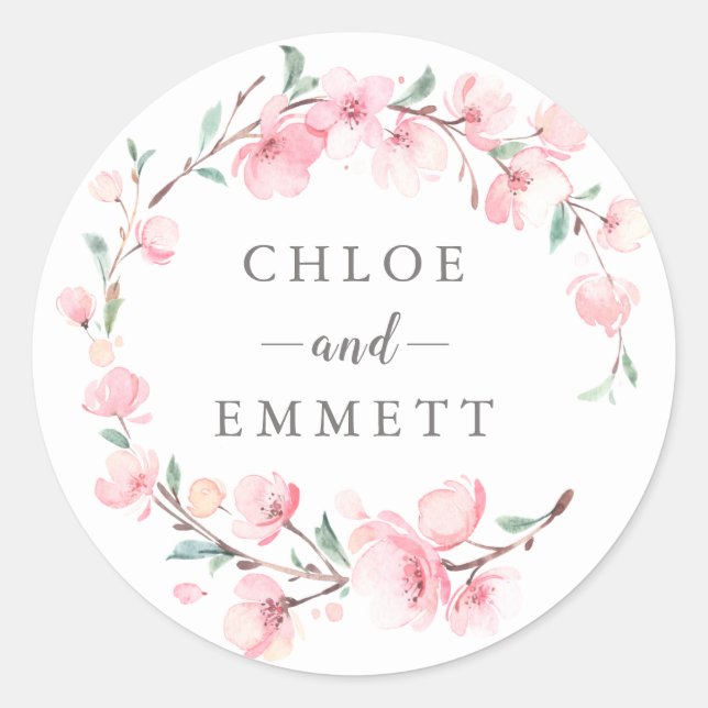 Sticker Rond Fleur de cerise rose Mariage floral Favoriser (Devant)