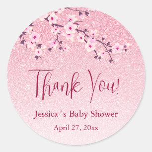 Sticker Rond Fleur de cerisier fleuri Baby shower fille rose