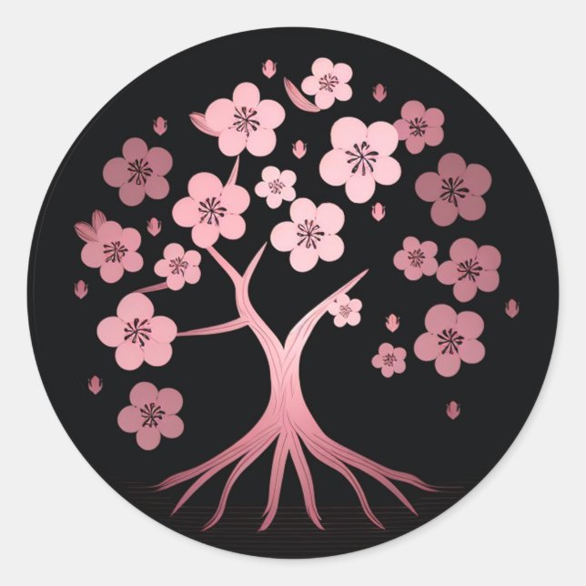 Sticker Rond Fleur de cerisier, minimalisme, rose, japonais (Devant)