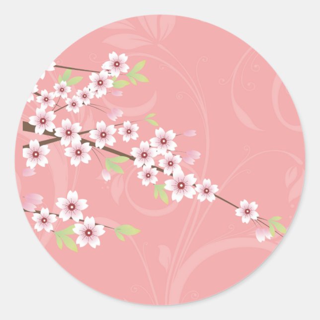Sticker Rond Fleur de cerisier rose doux (Devant)