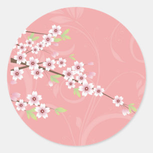 Sticker Rond Fleur de cerisier rose doux