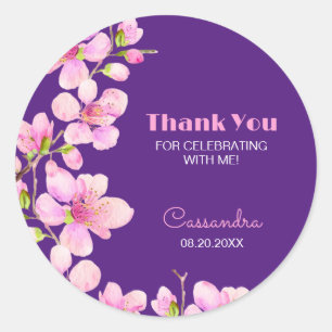 Sticker Rond Fleur de cerisier rose doux Sakura Purple Annivers