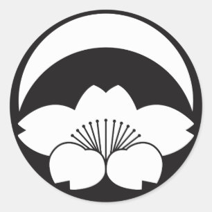 Sticker Rond Fleur de cerisier sous lune croissant