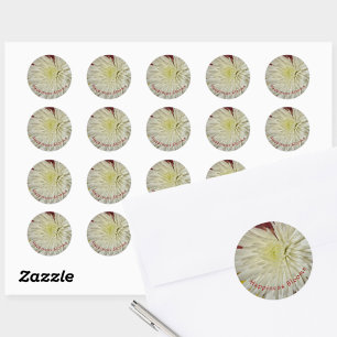 Sticker Rond Fleur de chrysanthème jaune pâle et blanc