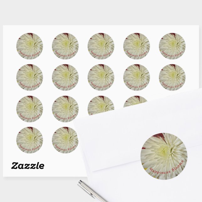 Sticker Rond Fleur de chrysanthème jaune pâle et blanc (Créateur téléchargé)