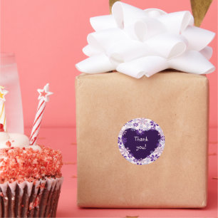Sticker Rond Fleur de coeur rose violet ludique Merci