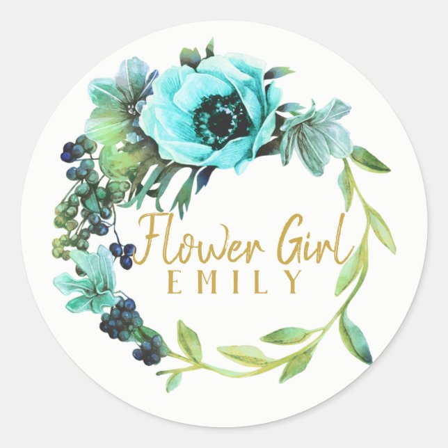 Sticker Rond Fleur de couronne de pivoine turquoise ID456 (Devant)