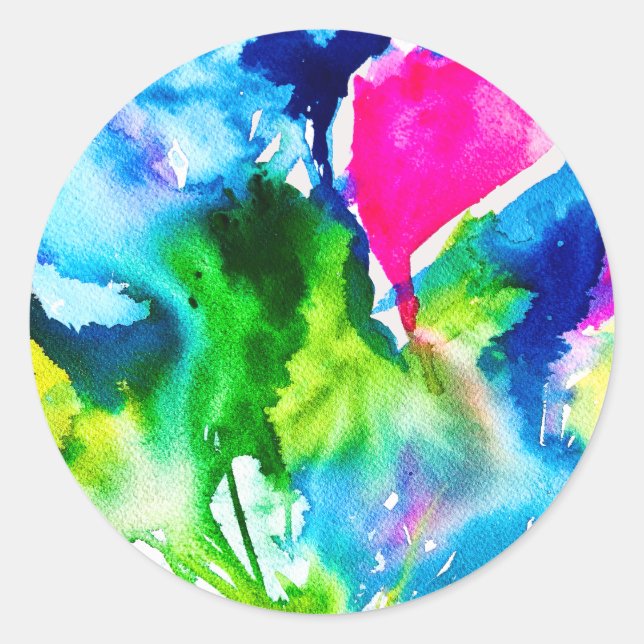 Sticker Rond Fleur de cyclamen rose Aquarelle abstraite (Devant)