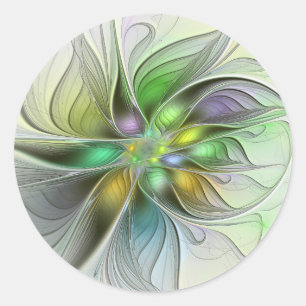 Sticker Rond Fleur de Fantaisie Colorée Moderne Abstraite Fract