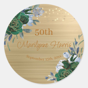 Sticker Rond Fleur de Gold Green 50e Anniversaire