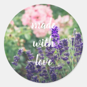Sticker Rond Fleur de lavande et rose du jardin provençal