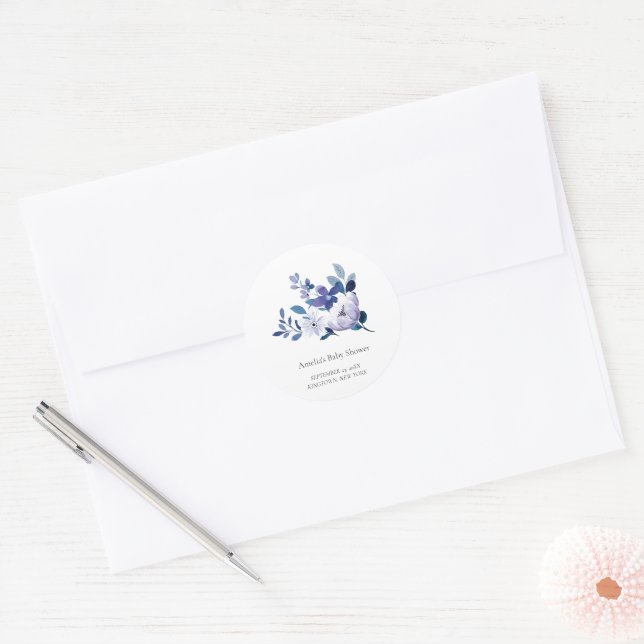 Sticker Rond Fleur de lavande violette | BABY SHOWER (Enveloppe)