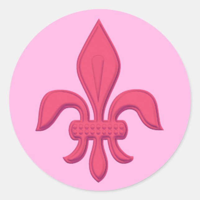 Sticker Rond Fleur de Lis à Fuchsia rose sur rose clair (Devant)
