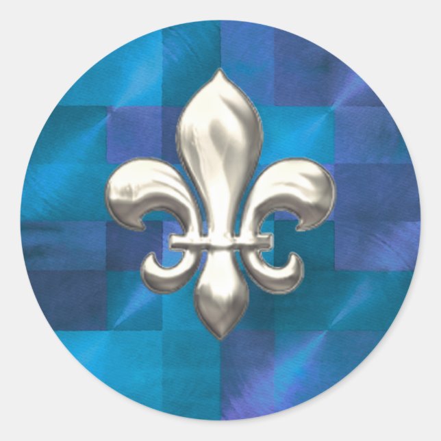Sticker Rond Fleur de Lis en argent sur Blues Abstrait (Devant)