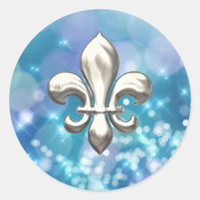 Sticker Rond Fleur de Lis en argent sur Twinkle Blue (Devant)