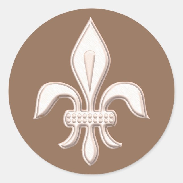 Sticker Rond Fleur de Lis en beige clair sur Taupe Tan (Devant)