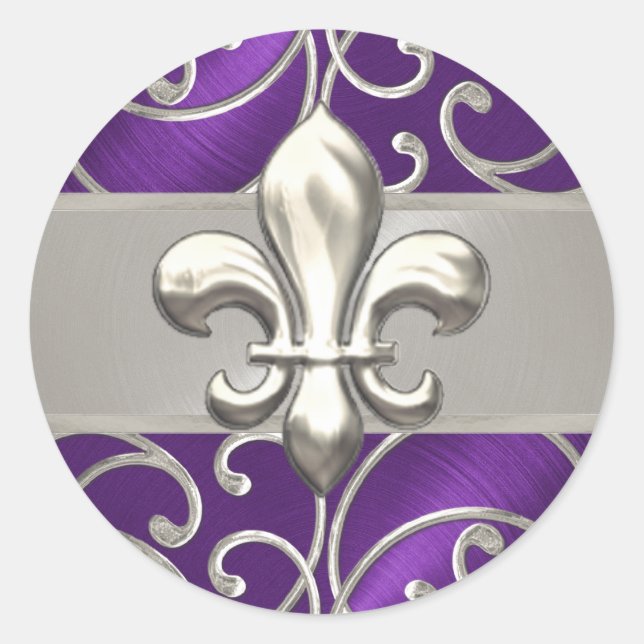 Sticker Rond Fleur de Lis en violet et en argent (Devant)