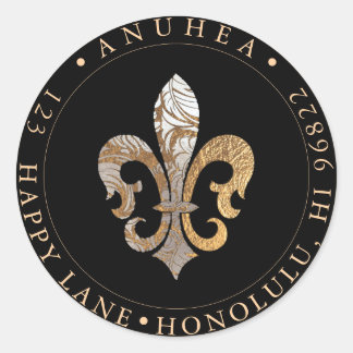 STICKER ROND FLEUR DE LIS | FAUX OR DAMASK