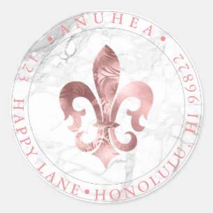 STICKER ROND FLEUR DE LIS   FAUX ROSE OR DAMASK