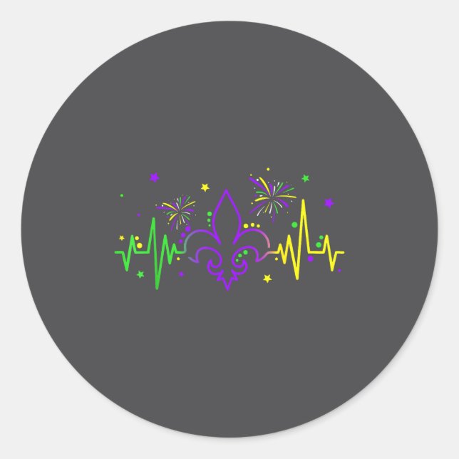 Sticker Rond Fleur De Lis Heartbeat Nurse Mardi Gras Carnival M (Devant)
