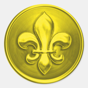 Sticker Rond Fleur de Lis Jaune Enveloppe Sceau Embossé Look