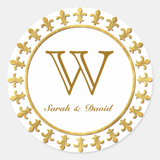 Sticker Rond Fleur de lis Monogramme personnalisable (Devant)