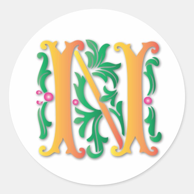 Sticker Rond Fleur de lis N Monogramme (Devant)