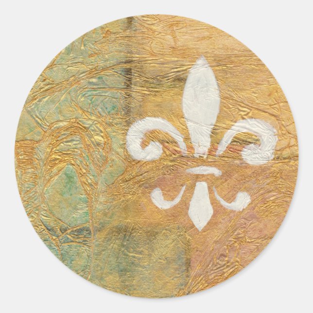 Sticker Rond Fleur De Lis Pastel Blanc Art Original (Devant)