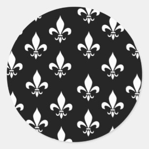 Sticker Rond Fleur de Lis Pattern noir et blanc