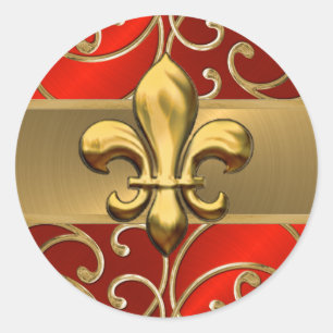 Sticker Rond Fleur de Lis rouge et or Filigree