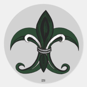 Sticker Rond Fleur de lis vert/argent