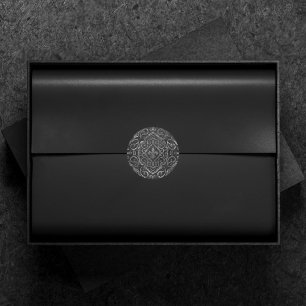 Sticker Rond Fleur de Lis Vintage   Damassé Grunge Argent Noir