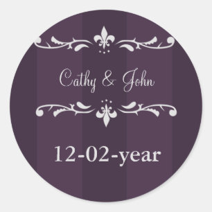 Sticker Rond Fleur de lis violet Mariage