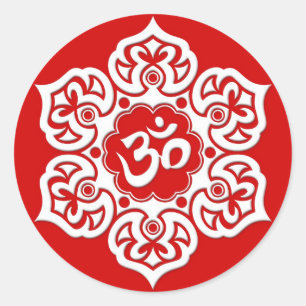 Sticker Rond Fleur de Lotus blanc OM sur le rouge