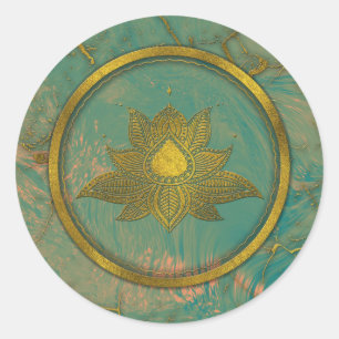 Sticker Rond Fleur de Lotus élégante d'or sur le marbre