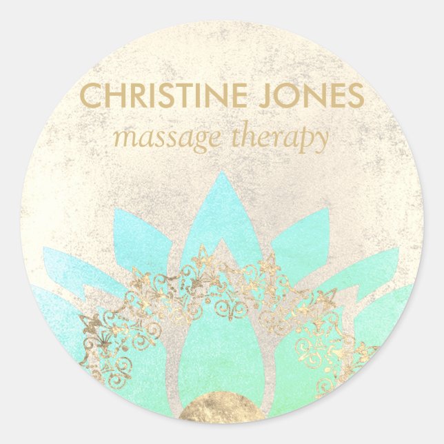 Sticker Rond Fleur de lotus turquoise et or (Devant)