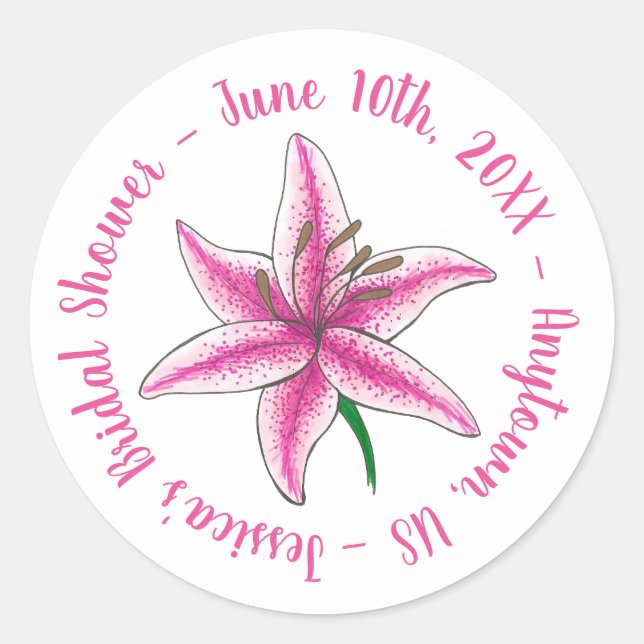 Sticker Rond Fleur de lys rose mariage Baby Shower Floral Garde (Devant)