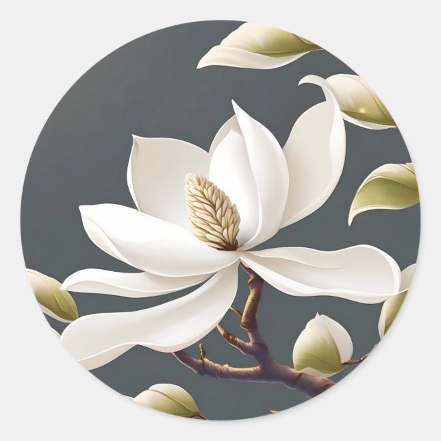Sticker Rond Fleur de Magnolia blanche élégante (Devant)