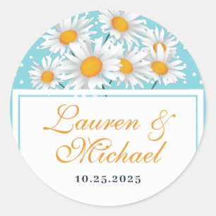 Sticker Rond Fleur de marguerite blanche Polkadot Motif Floral 