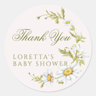 Sticker Rond Fleur de marguerite blanche remerciement pour baby