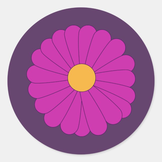Sticker Rond Fleur de marguerite rétro jaune et violette (Devant)